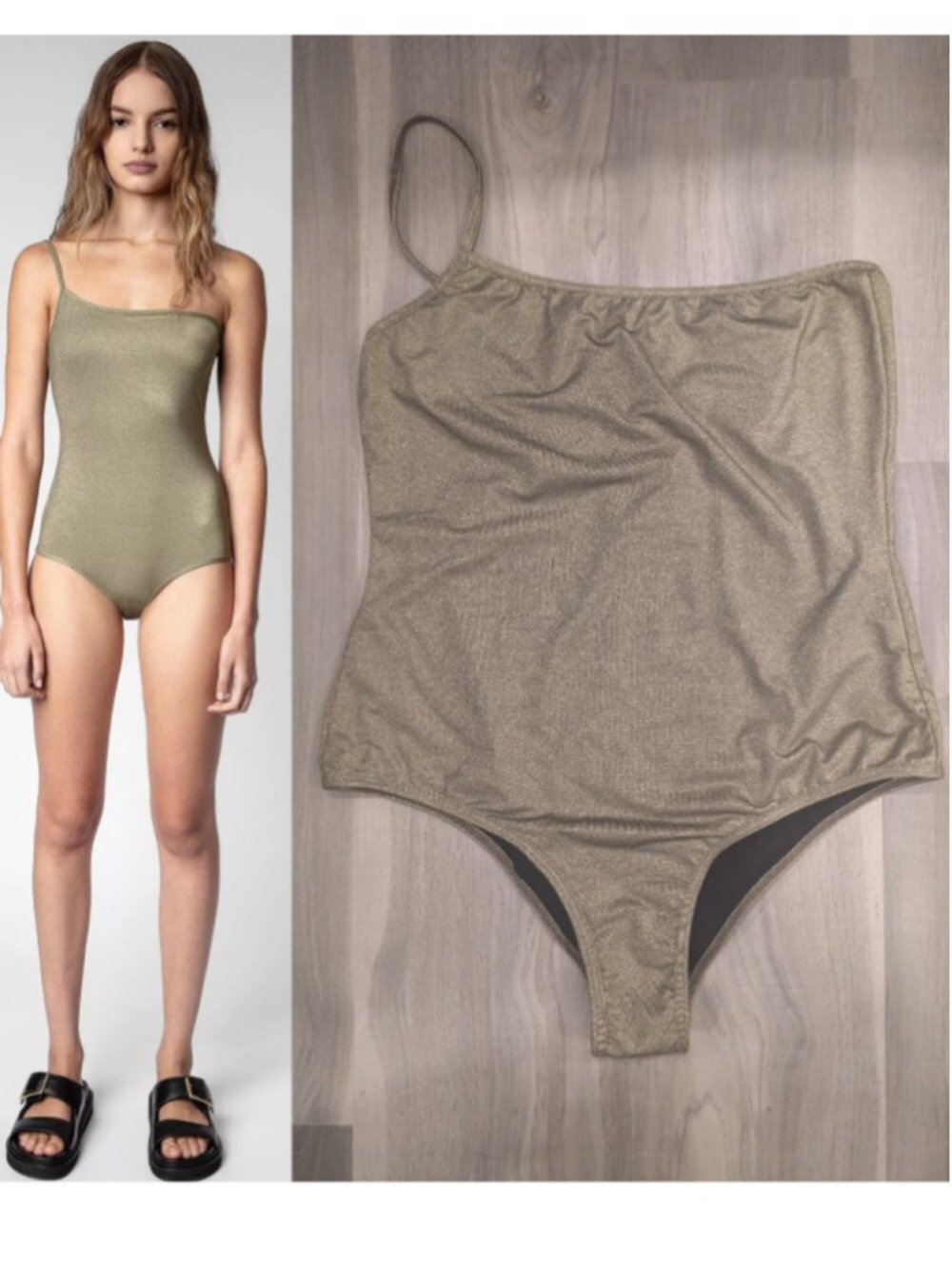 Zadig & Voltaire | Lumiere One Shoulder Swimsuit In Kaki (US 4)